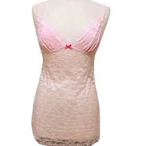 Nightie Chemise Slip Dress Lace Stretchy Babydoll Coquette Pink Dainty Feminine
